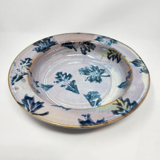 Mauve with Leaves Shallow Serving Bowl