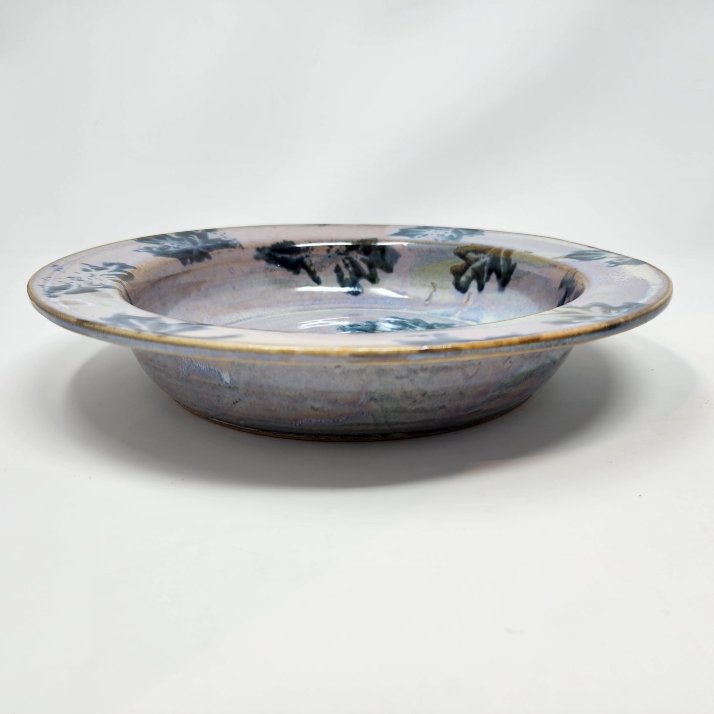 Mauve with Leaves Shallow Serving Bowl