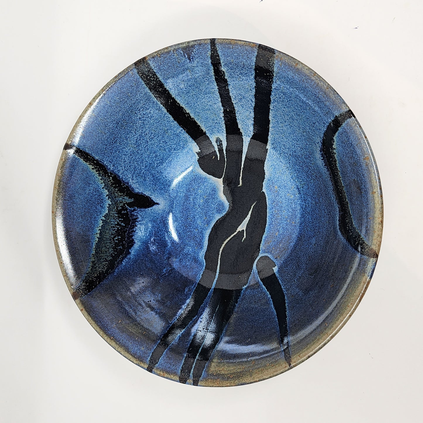 Blue with Black Glaze Design Serving Bowl