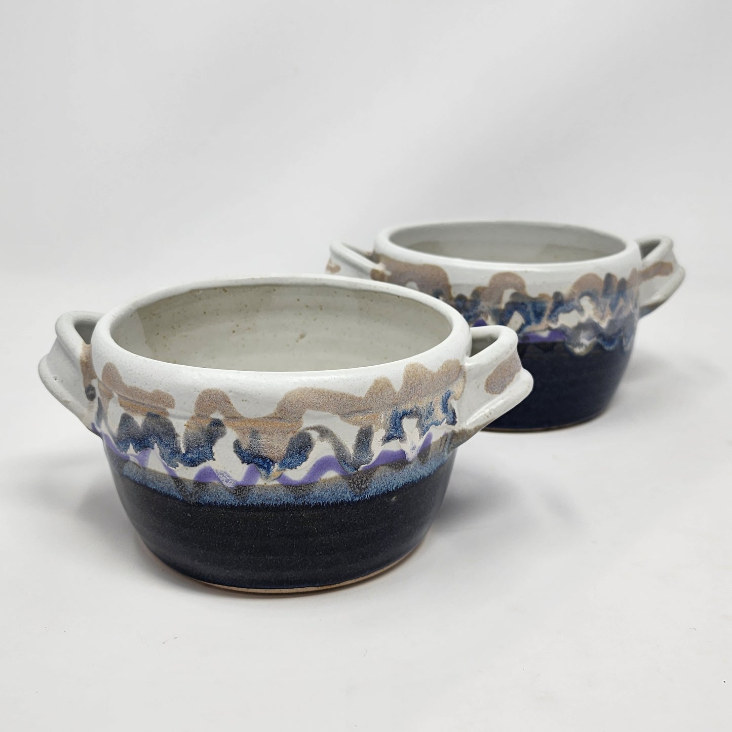 White Blue with Wave Design Dip Bowls