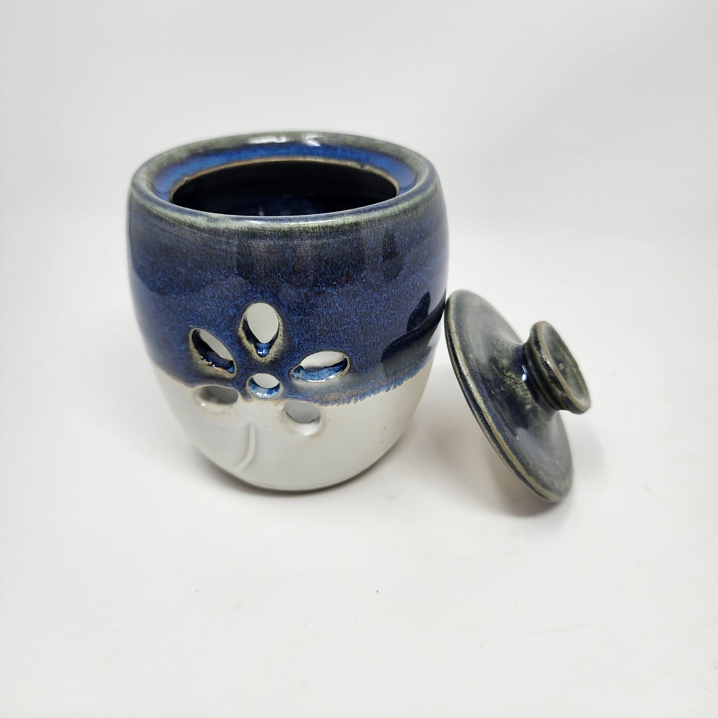 Blue and White Garlic Container