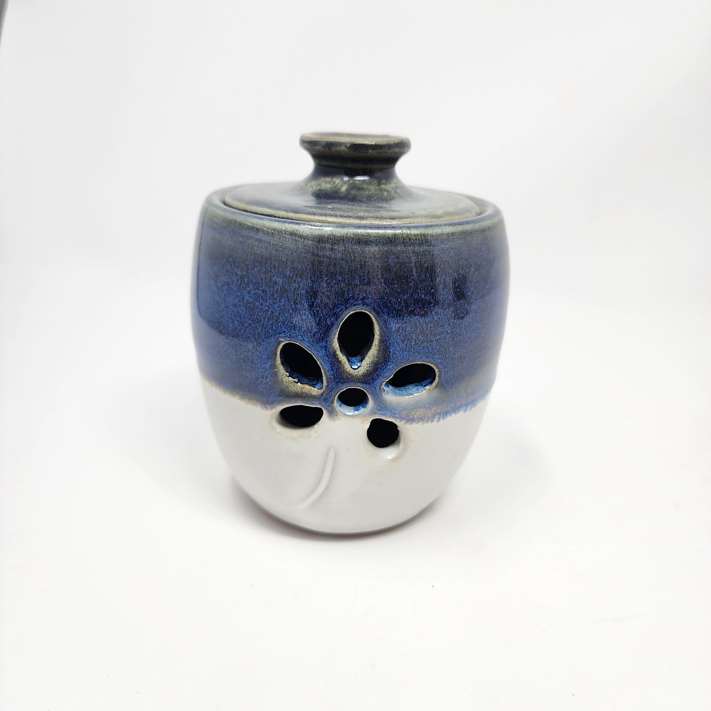 Blue and White Garlic Container