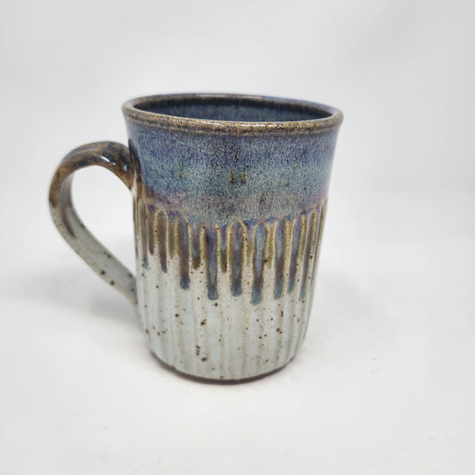 White and Blue Vertical Textured Mug