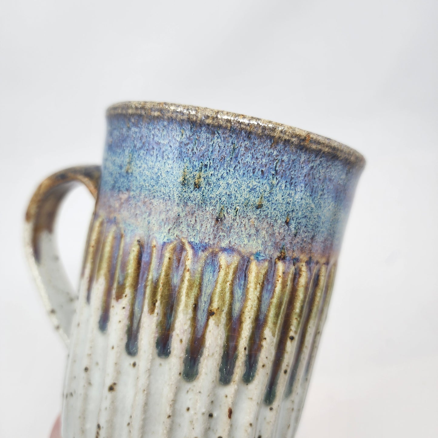 White and Blue Vertical Textured Mug