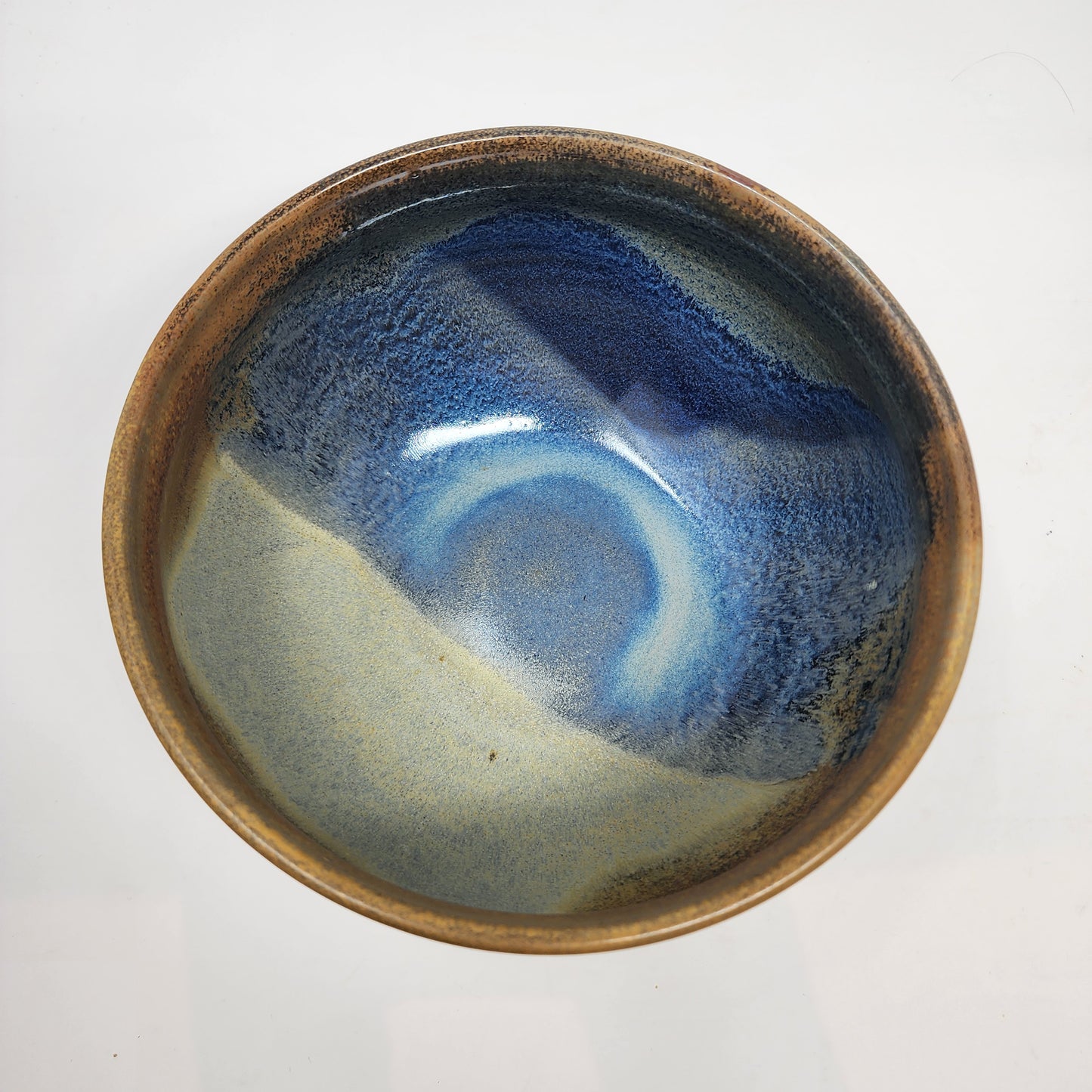 Brown and Blue Glazed Serving Bowl