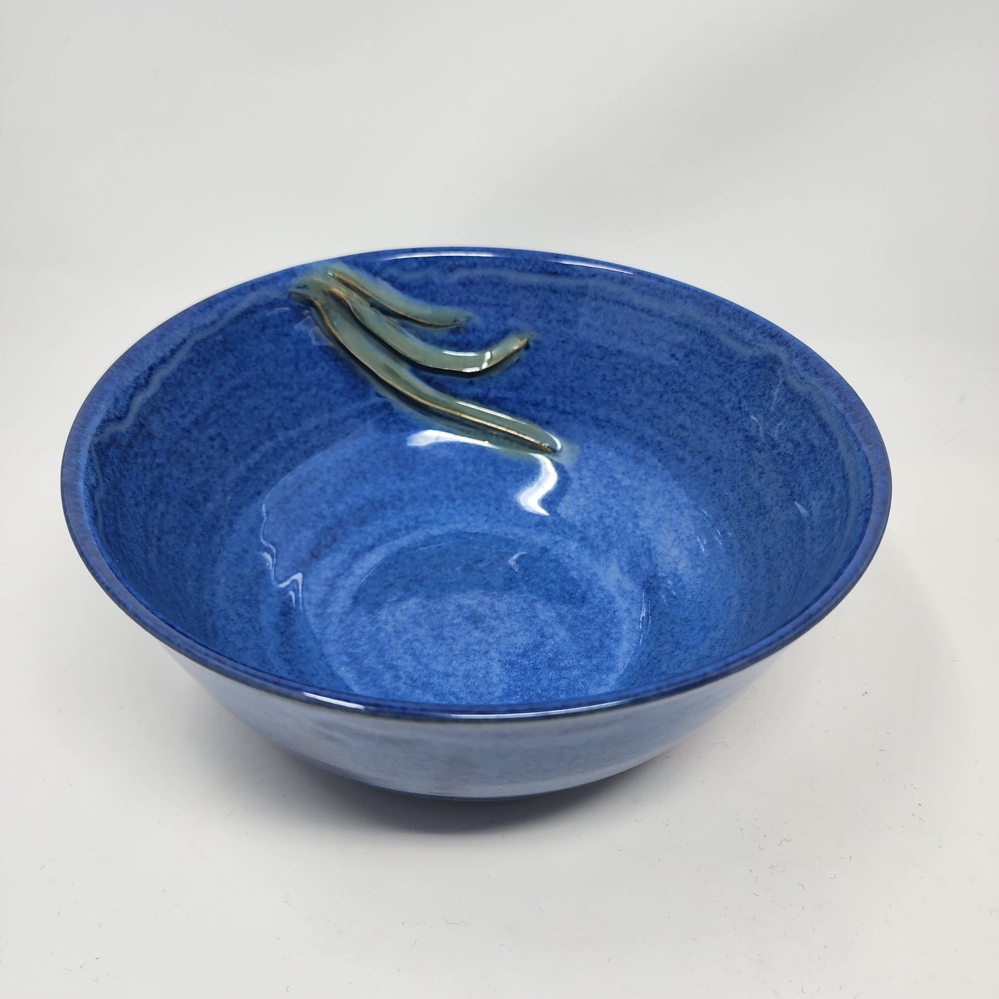 Blue Bowl with Textured Leaf Design