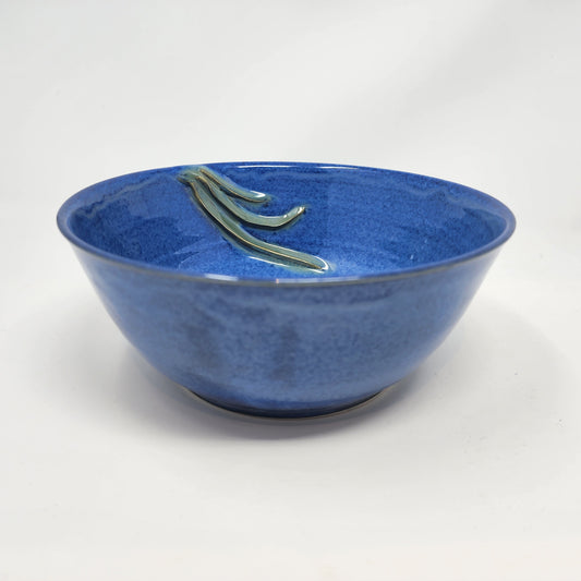 Blue Bowl with Textured Leaf Design