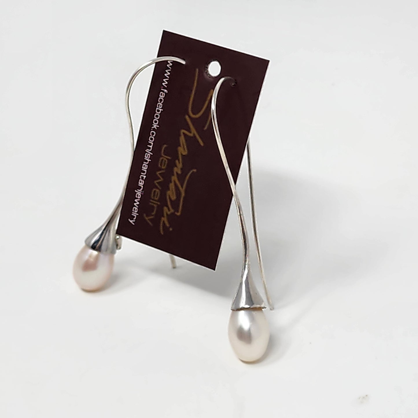 Long Pearl Silver Earrings
