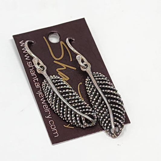 Woven Silver Feather Earrings