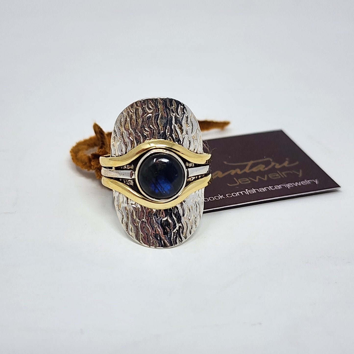 Oval Hammered Silver and Gold with Black Stone