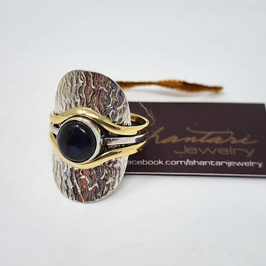 Oval Hammered Silver and Gold with Black Stone