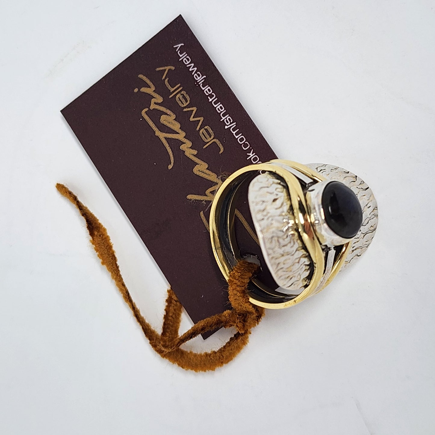 Oval Hammered Silver and Gold with Black Stone