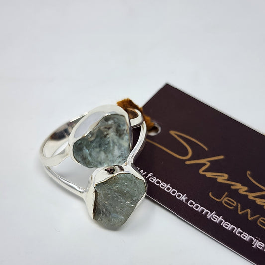 Dual Aqua Stone Silver Ring