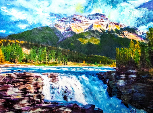 "Athabasca Falls" - Mixed Media Art