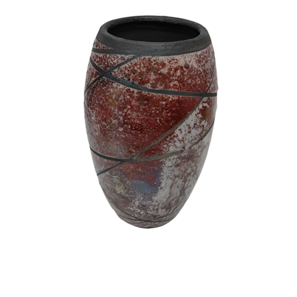 Raku Vase- Mottled Red