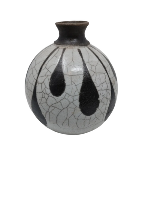Raku Vase - White Crackle With Teardrops