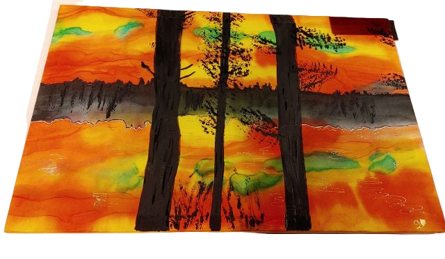 Cluclutz Lake Sunset - Painting on Silk Fabric