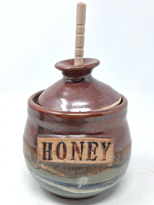 Copper and green honey pot