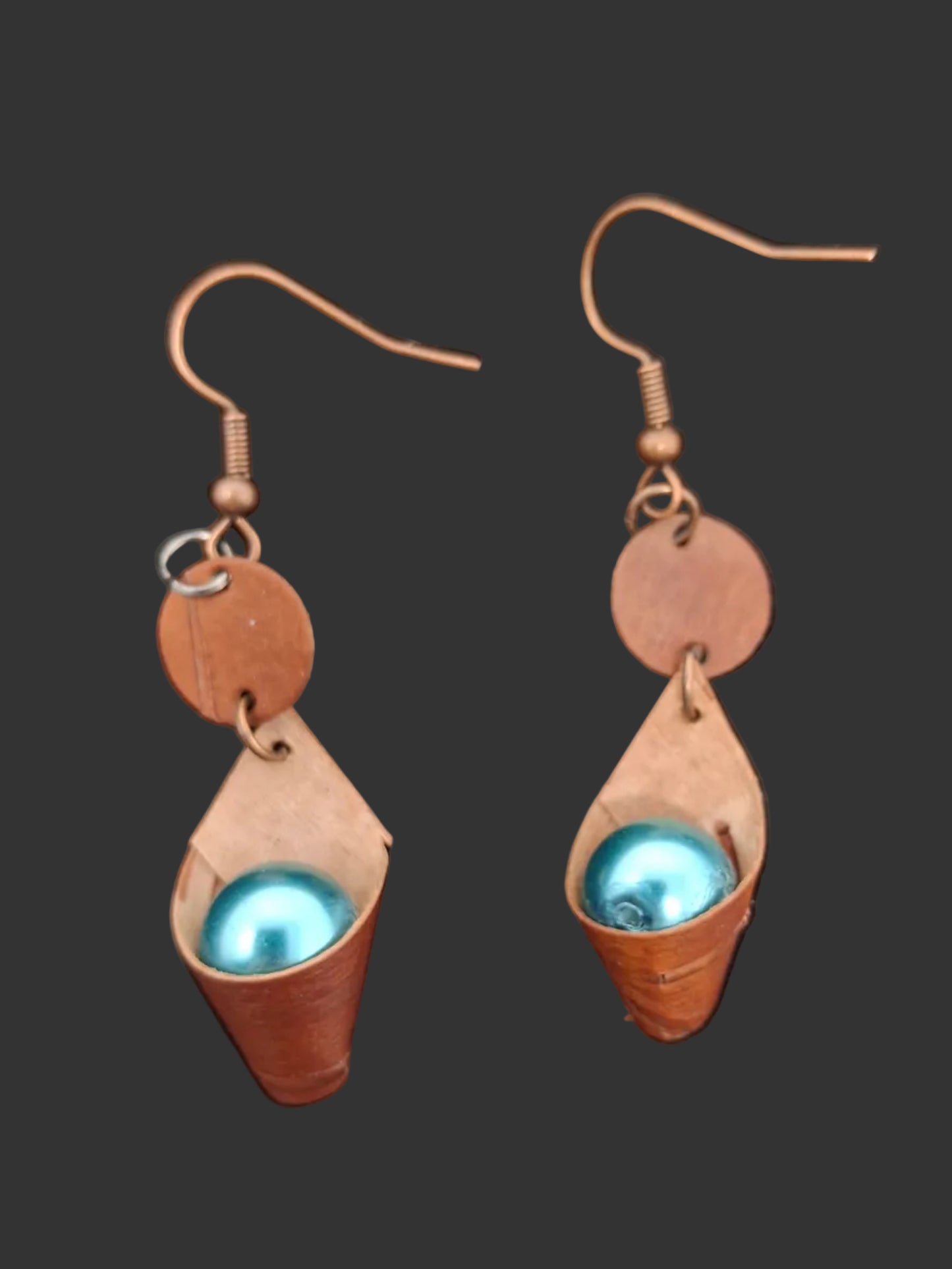 Earrings - birch bark pockets with Turquoise pearls