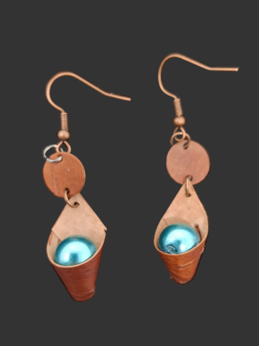 Earrings - birch bark pockets with Turquoise pearls