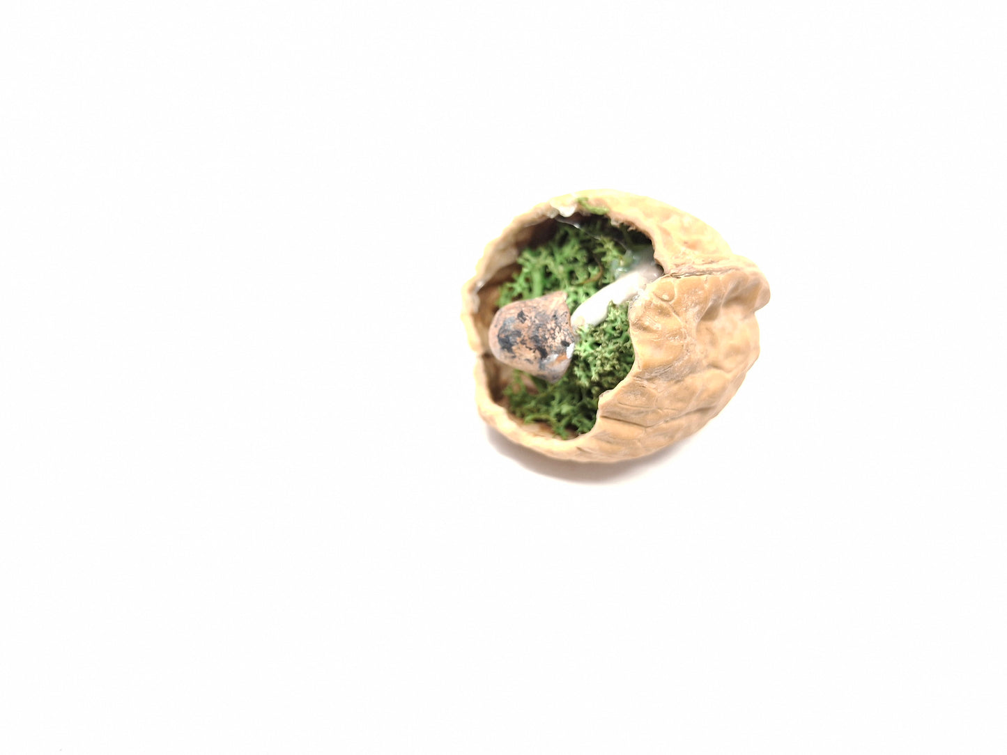 Walnut ornaments with hidden mushrooms