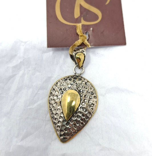 Pendant - textured silver and bronze