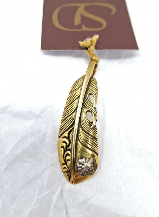 Pendant - Bronze feather with silver
