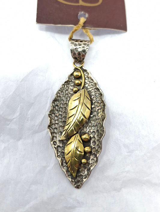 Pendant - silver leaf with bronze leaves