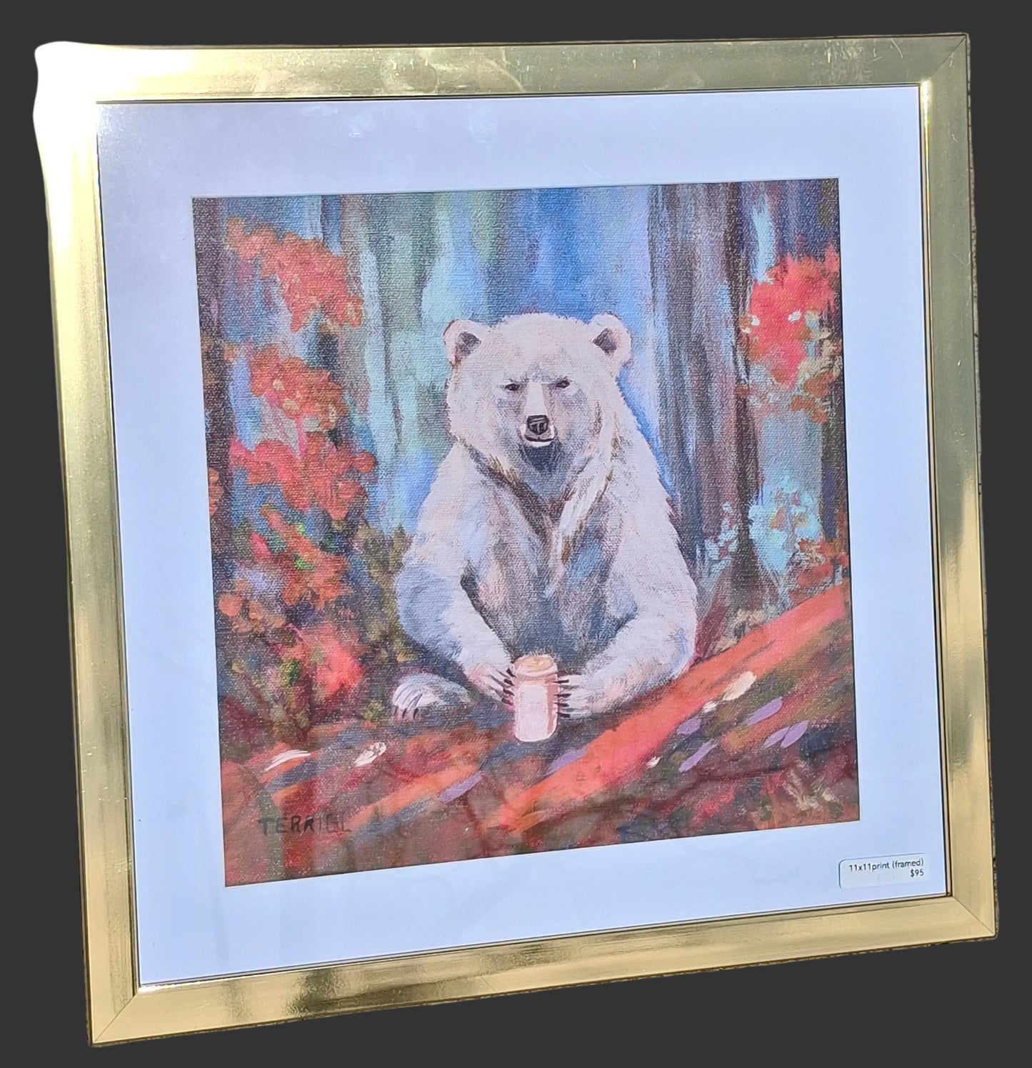 "Spirit Bear Steamer" - 11" x 11" framed print