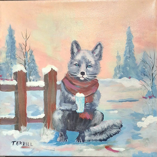 "Winter Fox Chai" acrylic on Canvas 12" x 12"