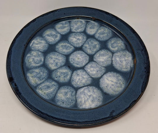 Round blue platter with white dots
