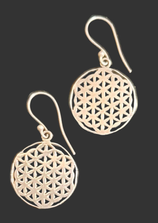 Silver flower 0f life earrings