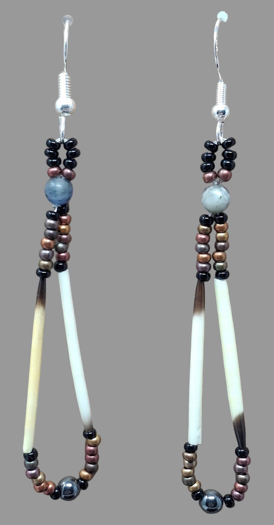 Porcupine Quill with brown and black beads
