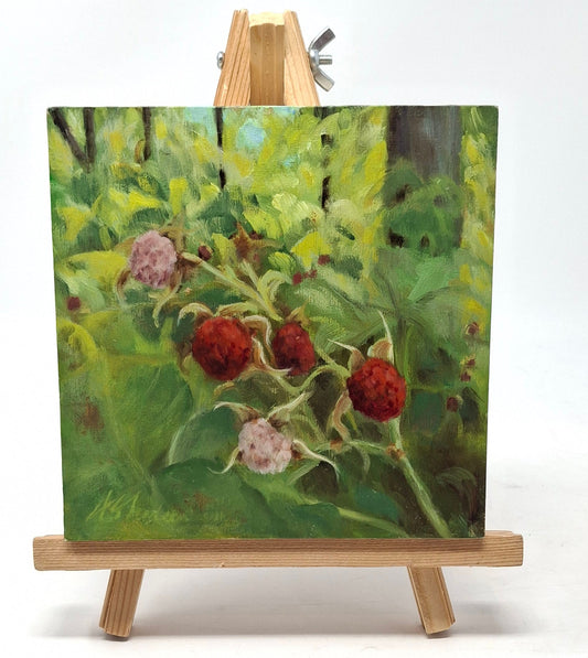 Thimbleberries - oil painting on cradled birch