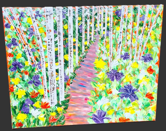 "Peaceful Birch Pathway" - Acrylic Painting