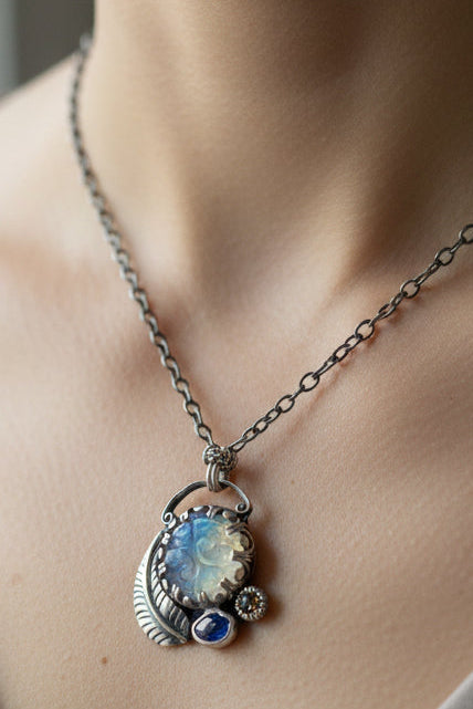 Silver necklace with Moonstone, Tanzanite and Citrine