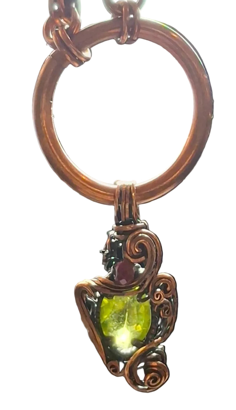 Copper necklace with Peridot and dyed jade