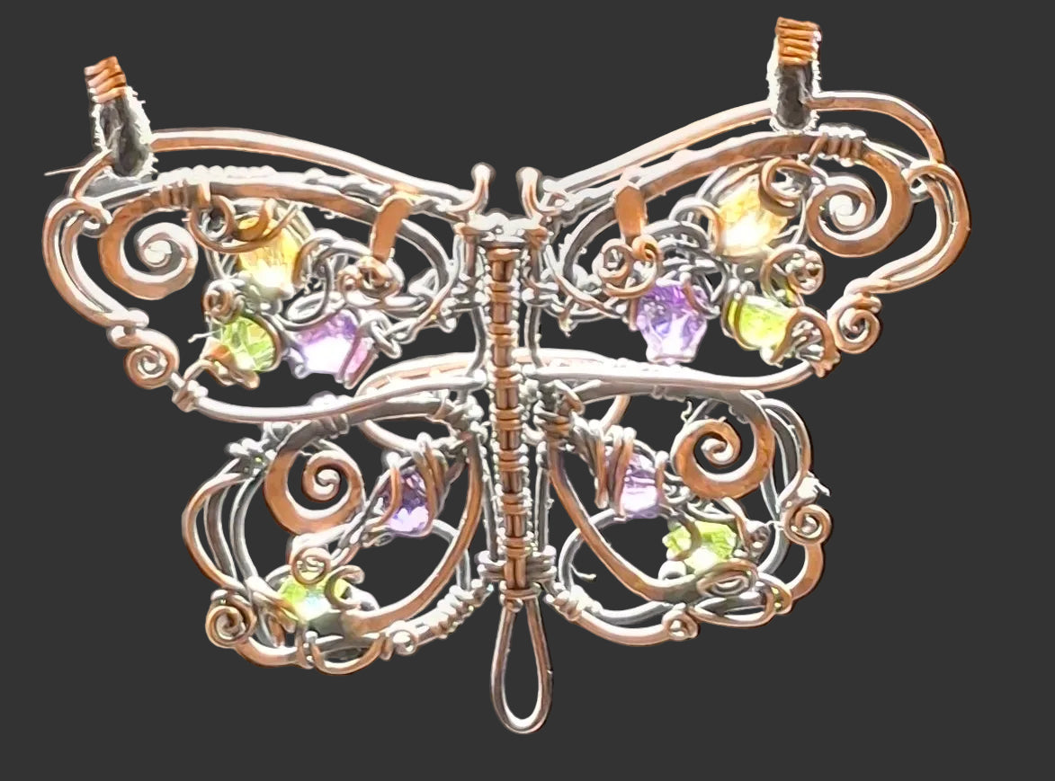 Copper Butterfly Necklace with Peridot, Amethyst and Citrine