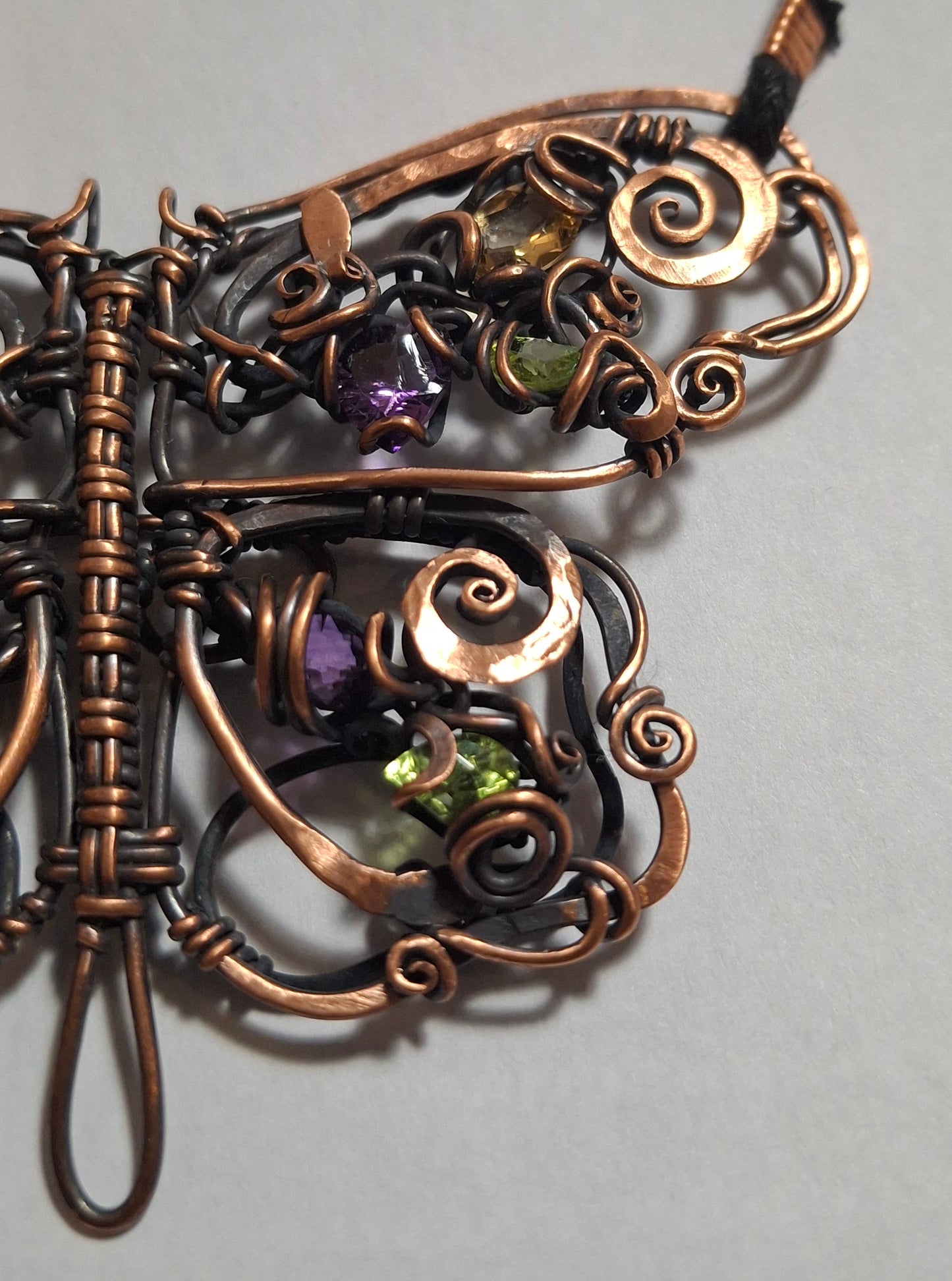 Copper Butterfly Necklace with Peridot, Amethyst and Citrine