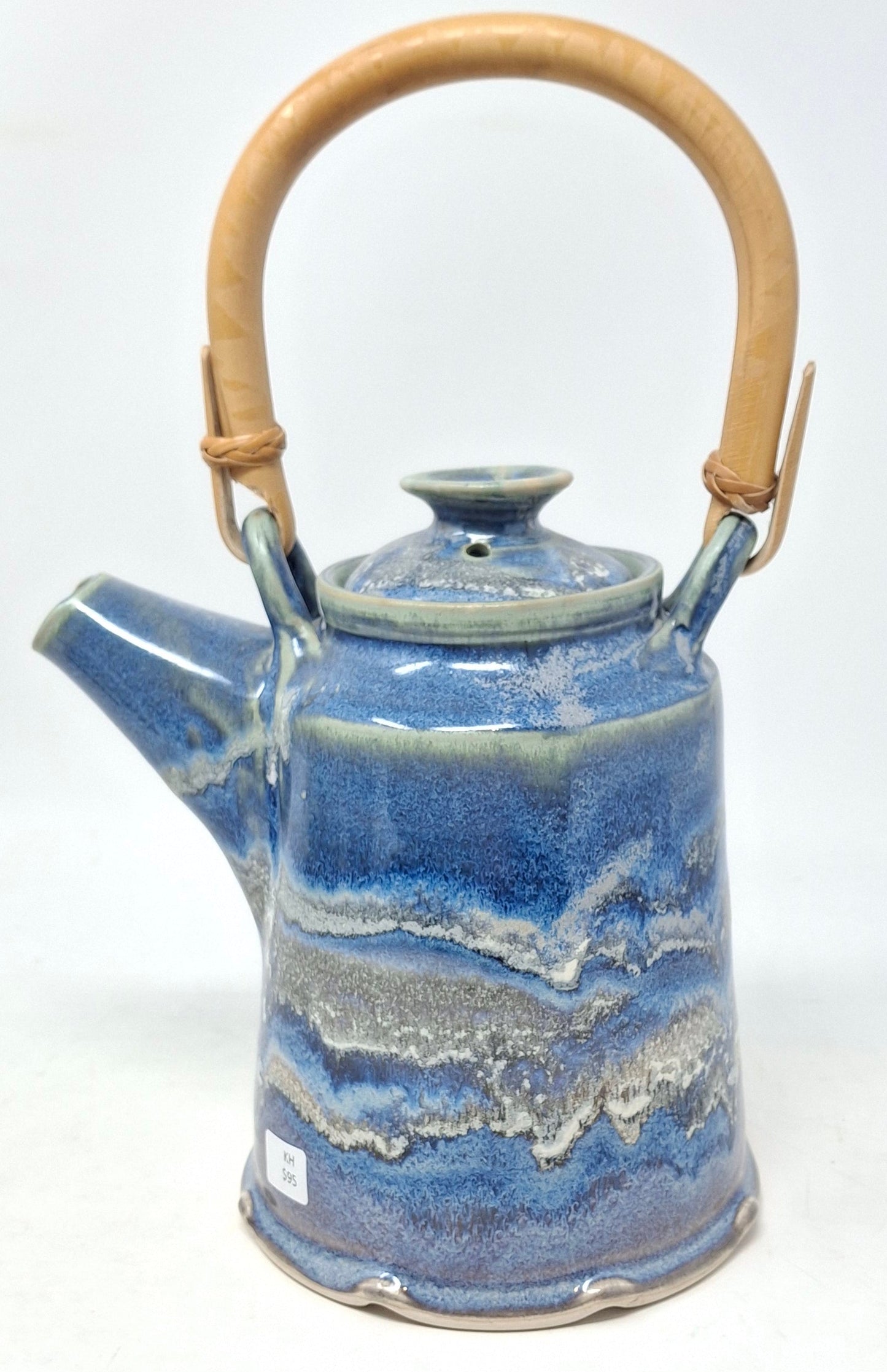 Teapot - Blue and Blue with cane handle