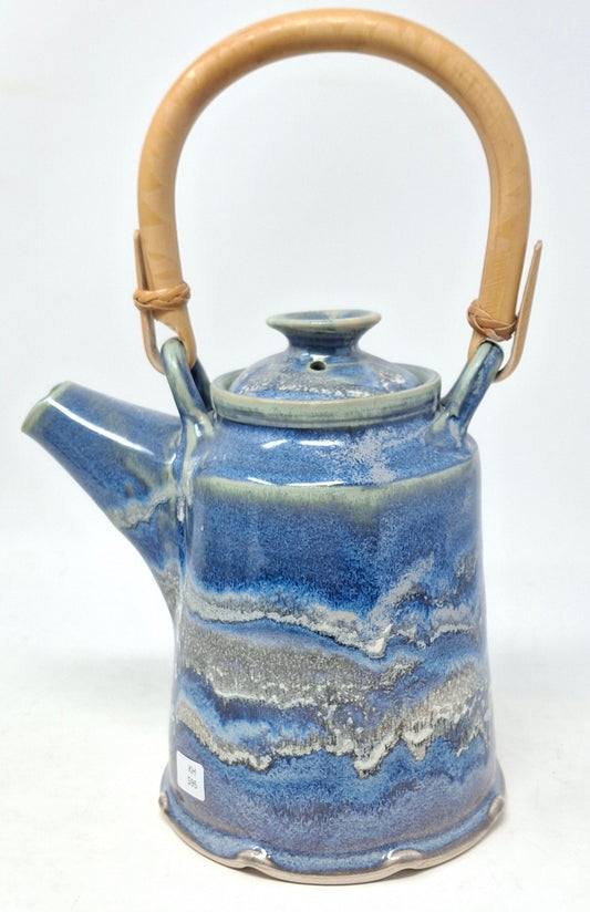 Teapot - Blue and Blue with cane handle