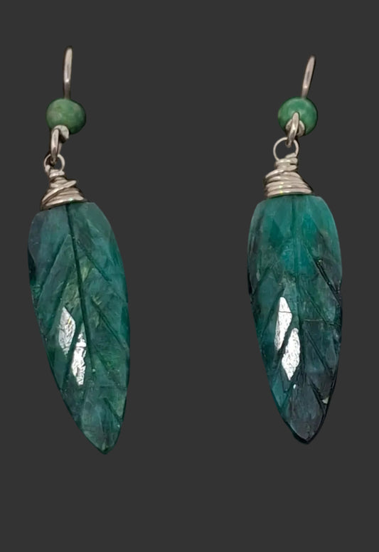 Emerald and Natural African Jade Earrings