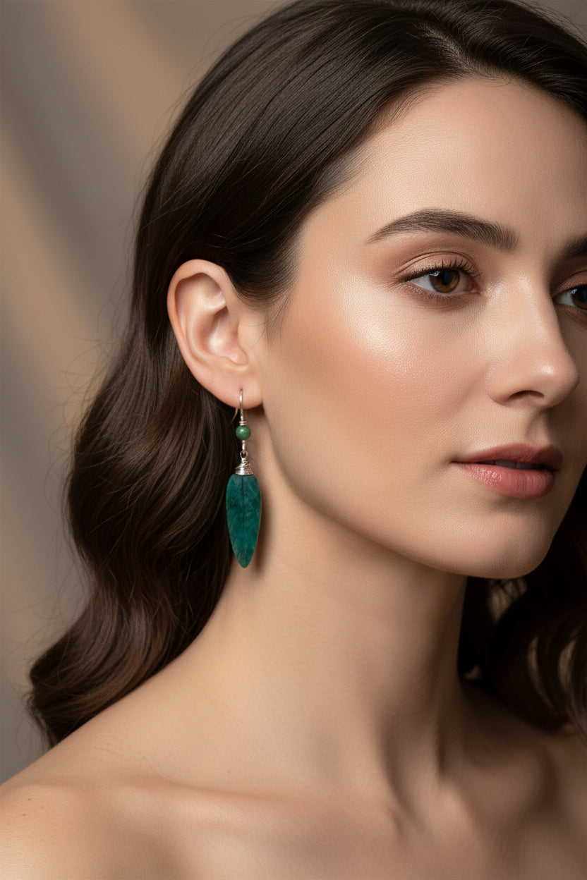 Emerald and Natural African Jade Earrings
