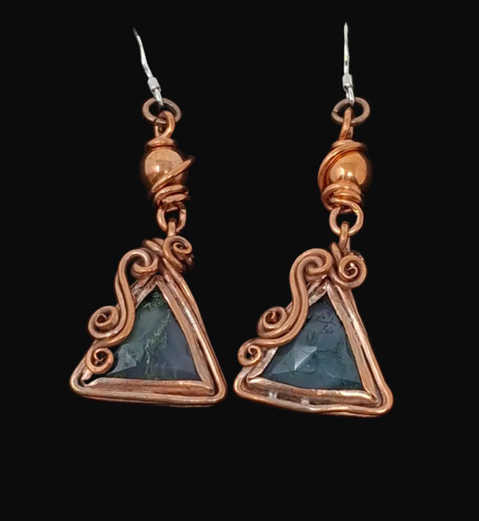 Copper and Moss Agate Earrings
