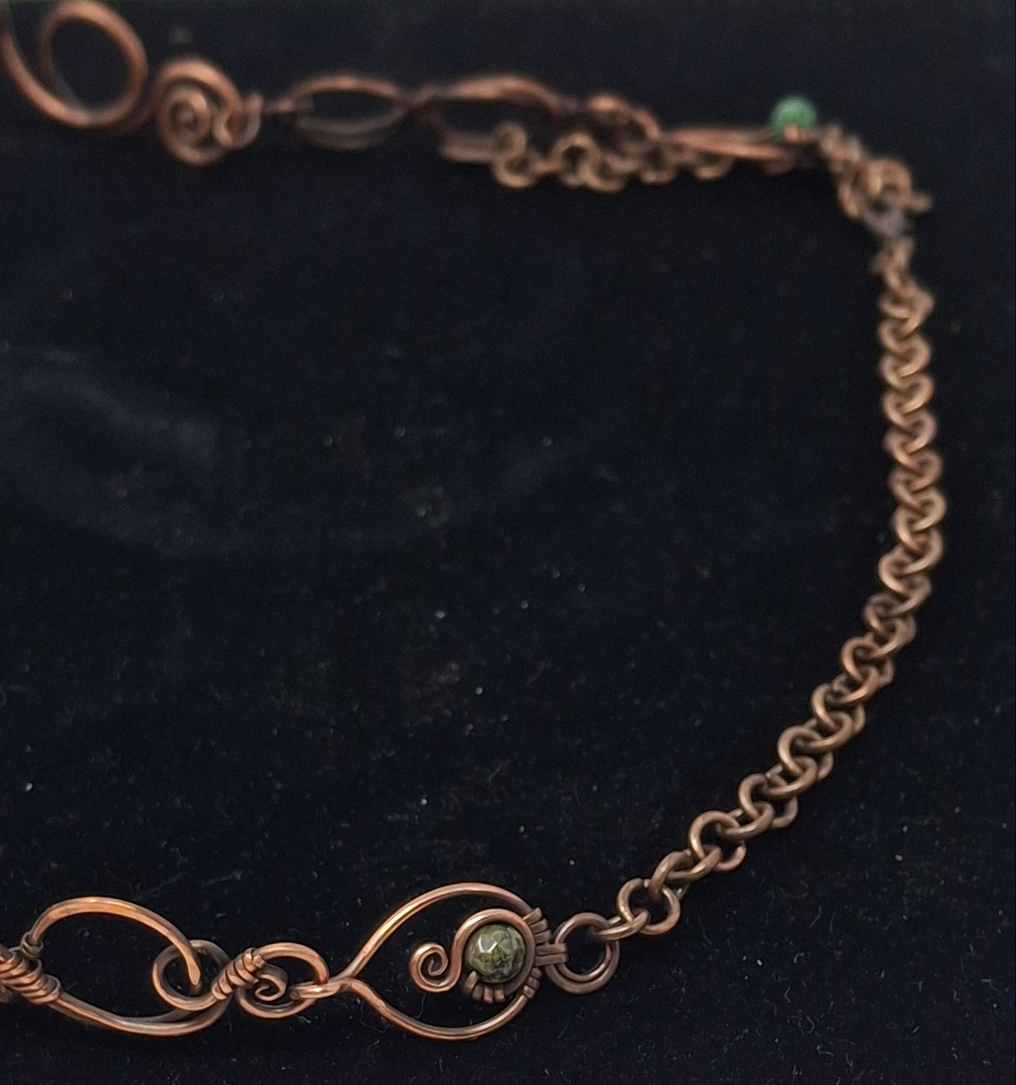 Copper tiara with Labradorite, Peridot and Jade