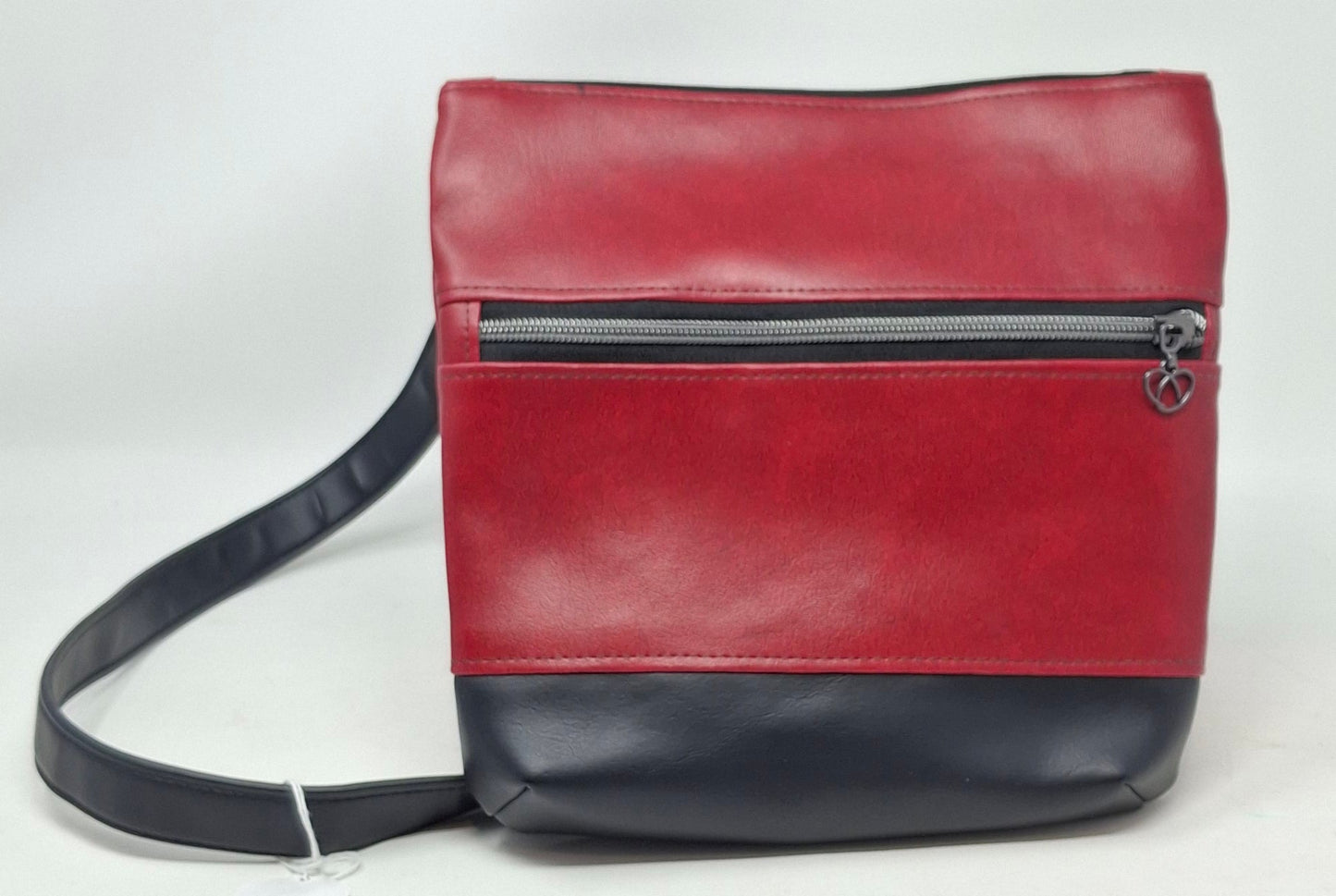 Red Full Leather Cross Body Bag with Zipper