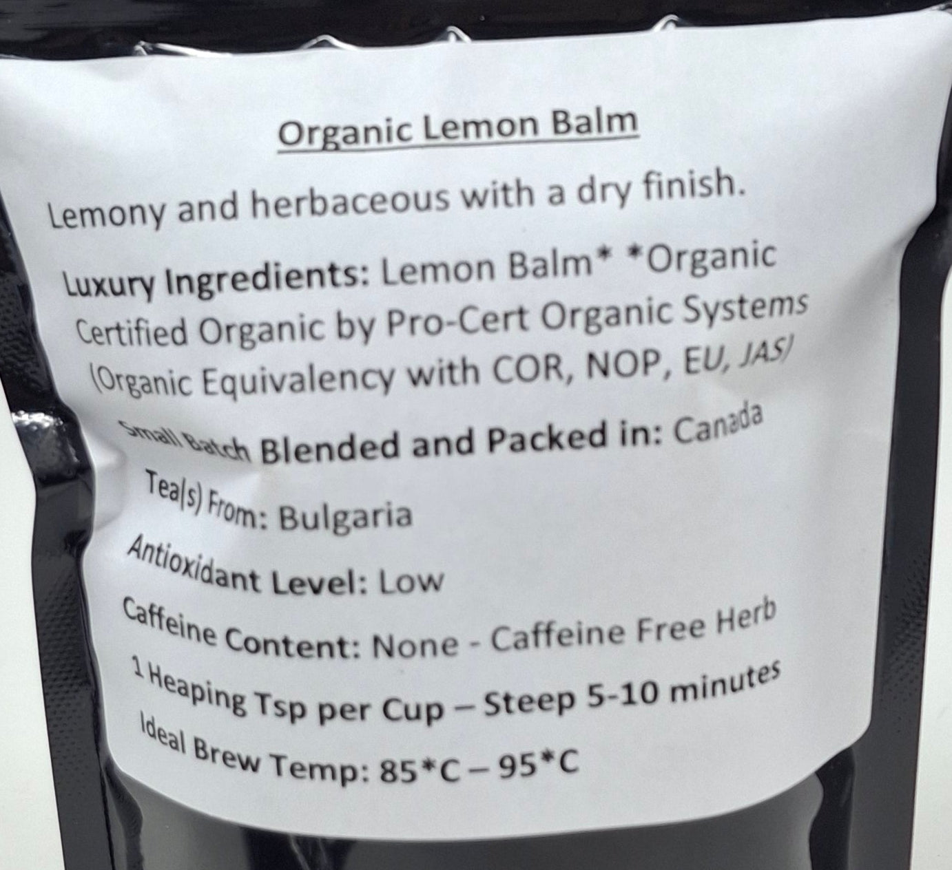 Kathene's Tea House - Organic Lemon Balm Tea
