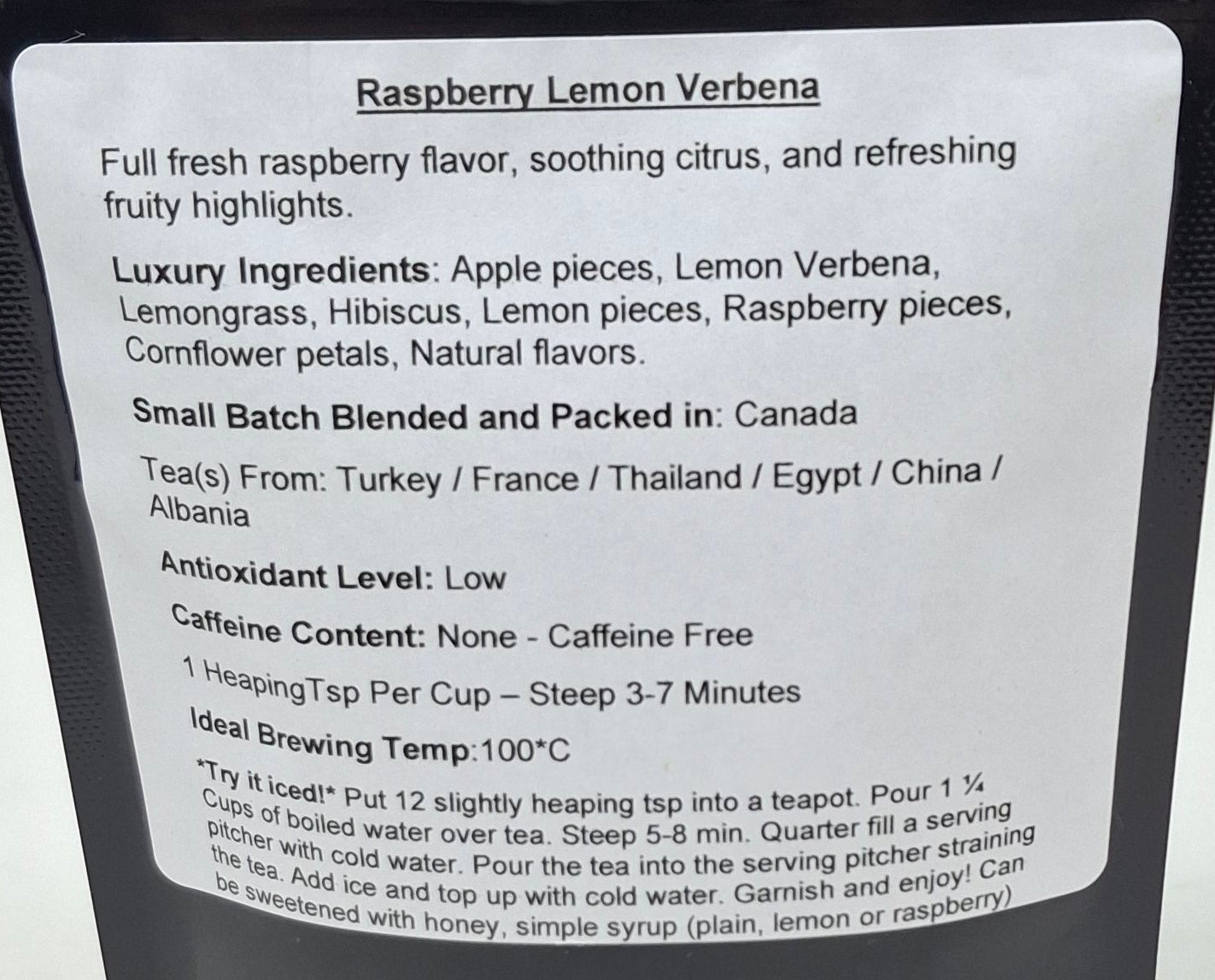 Kathlene's Teahouse - Raspberry Lemon Verbena Tea