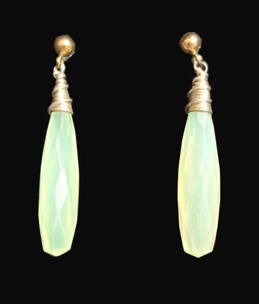 Chalcedony Crystal, 14K gold and Silver earrings