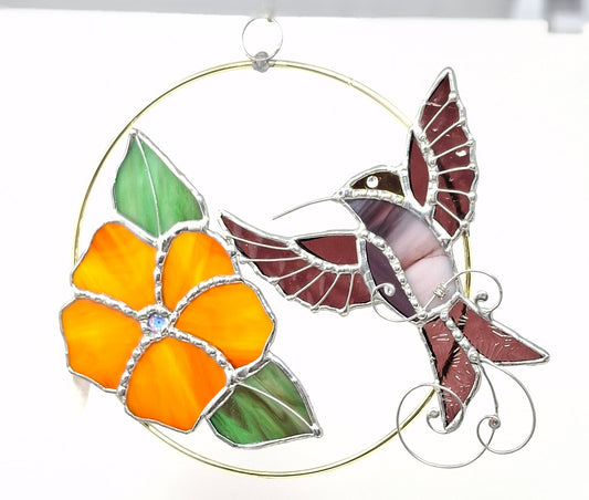 Hummingbird and Hibiscus - Brass Ring 7"